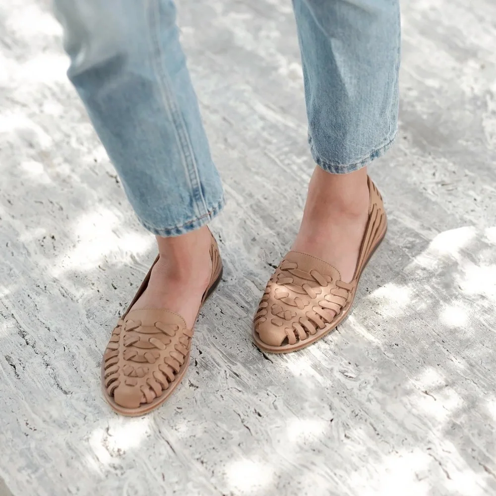 Women's Woven Leather Flats - Nude - Picture 4 of 15